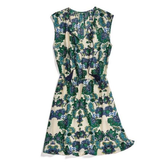 Collective Concepts Green Floral Print Sleeveless Lined Dress Tassel Tie MP NWT - Picture 1 of 7